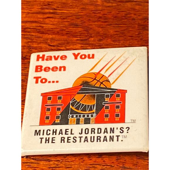 Pin back Lapel Button ad for Michael Jordan's The Restaurant 1.50 x 1.50 in EUC - Picture 7 of 9
